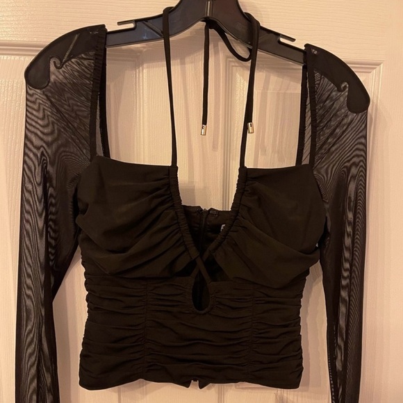 Self-Portrait Black Mesh Cut Out Blouse - Picture 3 of 5